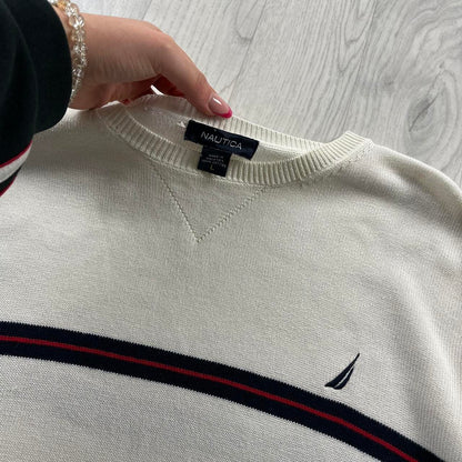 VINTAGE Y2K NAUTICA STRIPED KNITTED JUMPER CREAM