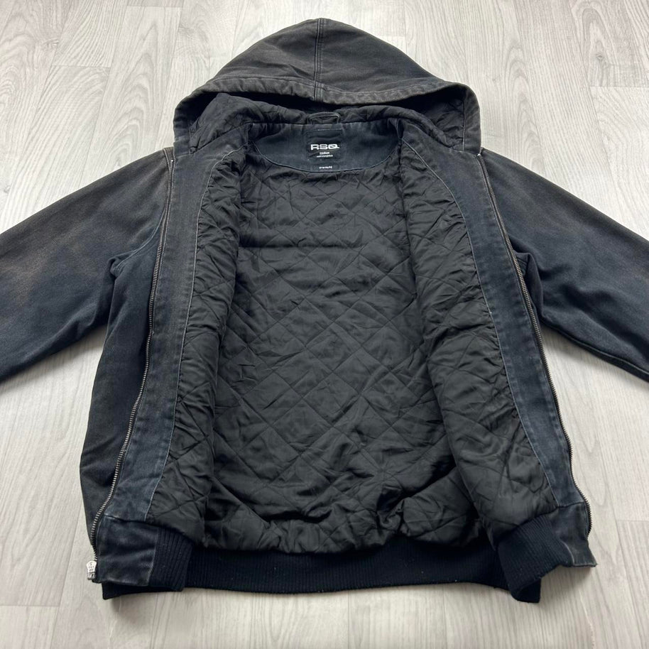 VINTAGE Y2K RSQ HOODED WORKWEAR BOMBER JACKET FADED BLACK