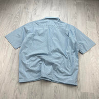 VINTAGE 00s LACOSTE GINGHAM CROPPED SHORT SLEEVE BUTTON UP SHIRT LIGHT BLUE