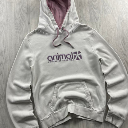 VINTAGE Y2K ANIMAL SPELL OUT HOODIE WHITE PINK