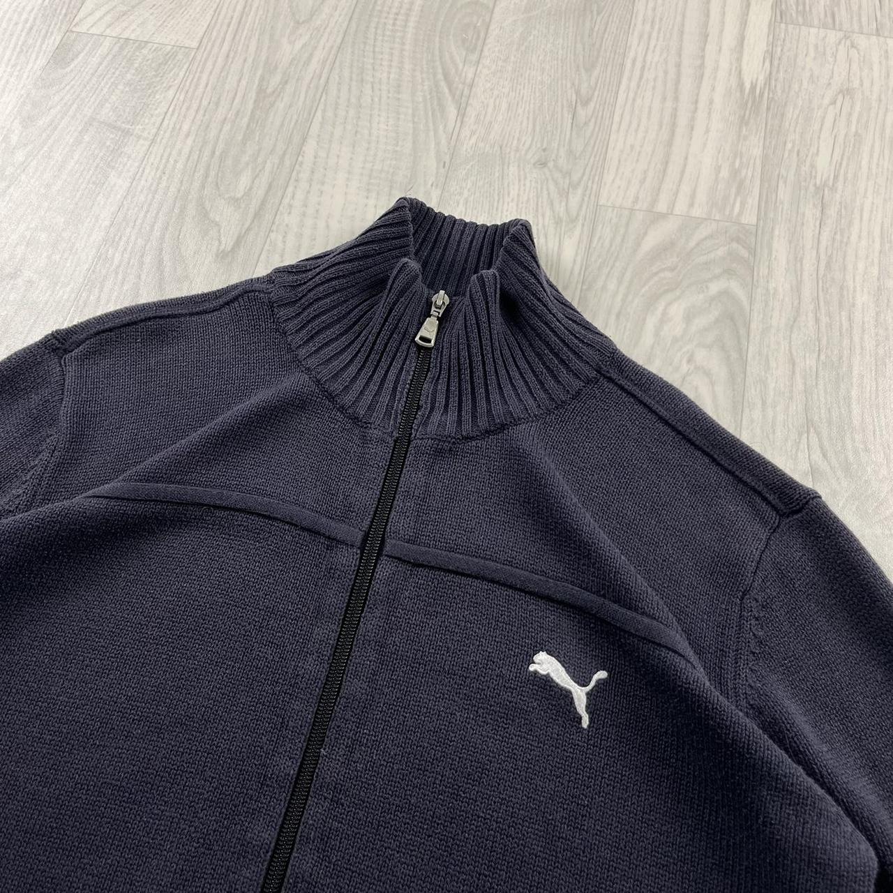 VINTAGE Y2K PUMA CHUNKY KNITTED ZIP JUMPER NAVY