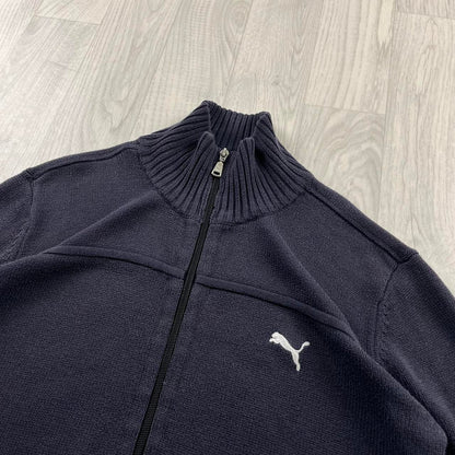 VINTAGE Y2K PUMA CHUNKY KNITTED ZIP JUMPER NAVY