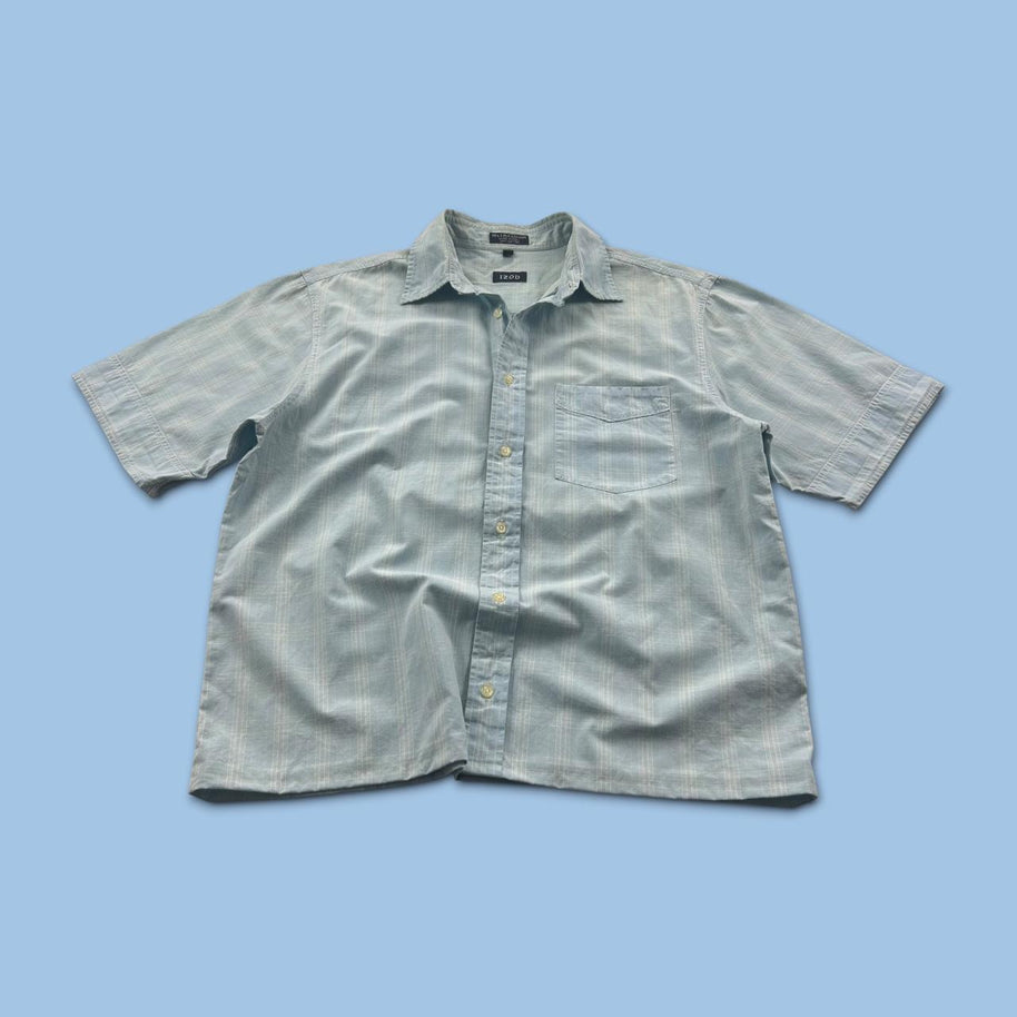 VINTAGE 00s IZOD CHECKERED CROPPED SHORT SLEEVE BUTTON UP SHIRT BLUE