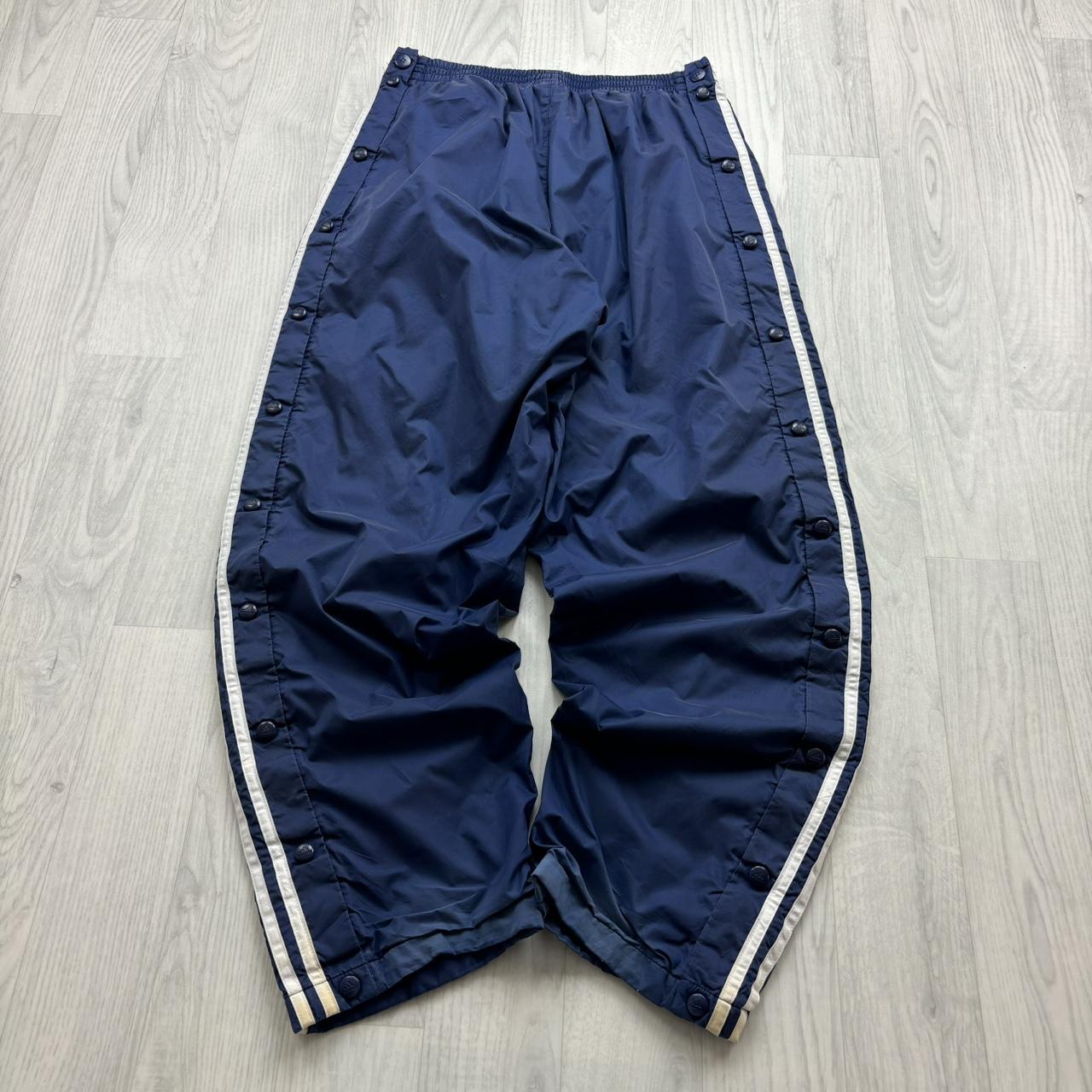 VINTAGE Y2K ADIDAS BAGGY POPPER TRACKSUIT BOTTOMS NAVY BLUE