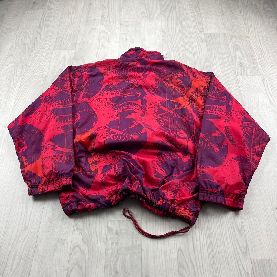 VINTAGE RARE 90s NIKE QUARTER ZIP GRAPHIC WINDBREAKER JACKET RED / PURPLE