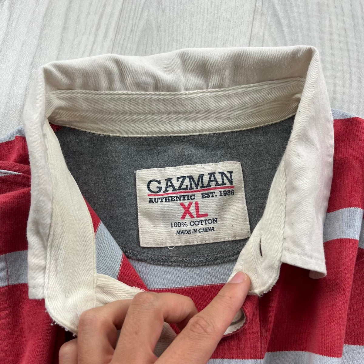 VINTAGE Y2K GAZMAN STRIPED LONG SLEEVE RUGBY POLO SHIRT RED