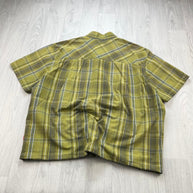 VINTAGE 00s MAMMUT CHECKERED CROPPED SHORT SLEEVE BUTTON UP SHIRT KHAKI