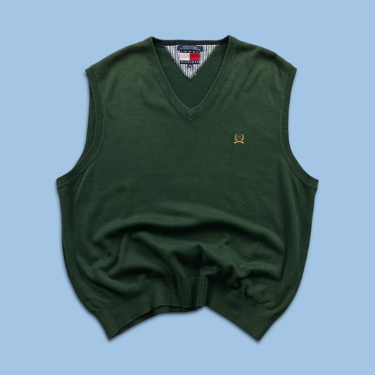 VINTAGE Y2K TOMMY HILFIGER CHUNKY SWEATER VEST GREEN