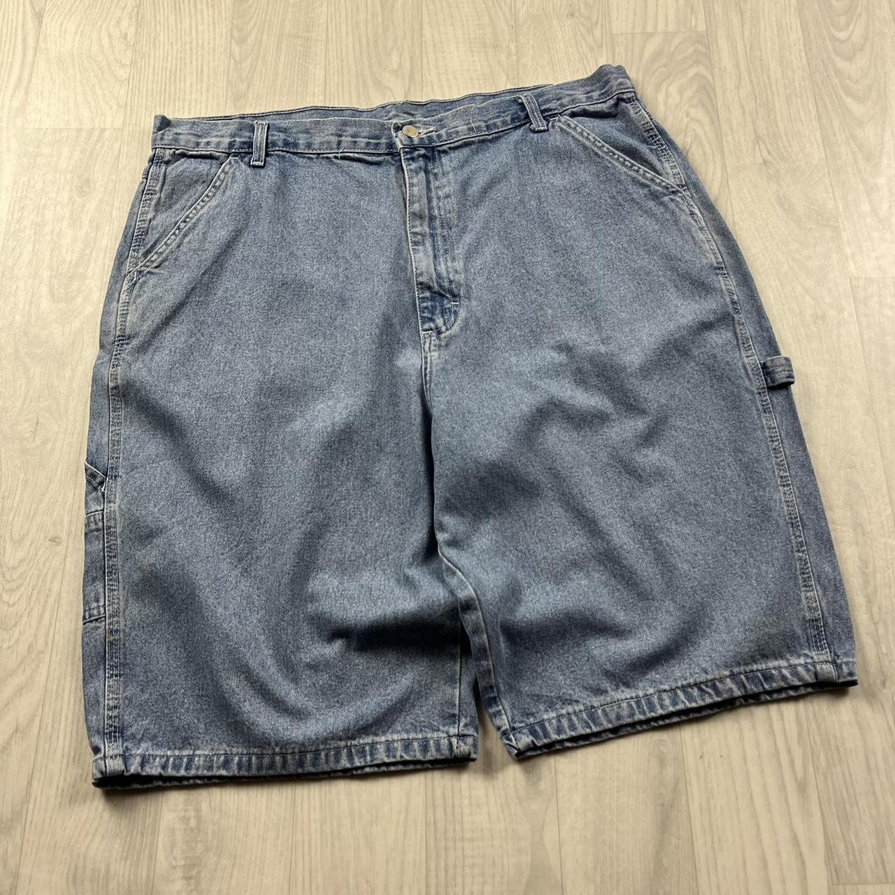 VINTAGE 00s WRANGLER BAGGY LOOSE CARPENTER JORTS BLUE
