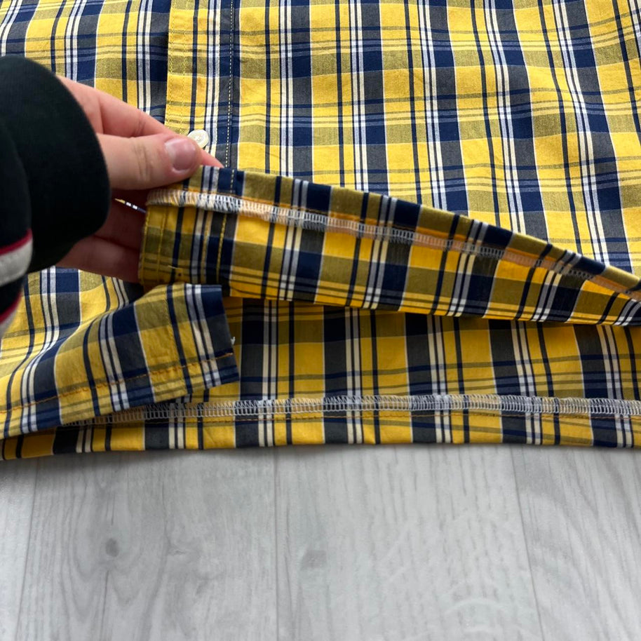VINTAGE 00s CHAPS CHECKERED CROPPED LONG SLEEVE BUTTON UP SHIRT YELLOW