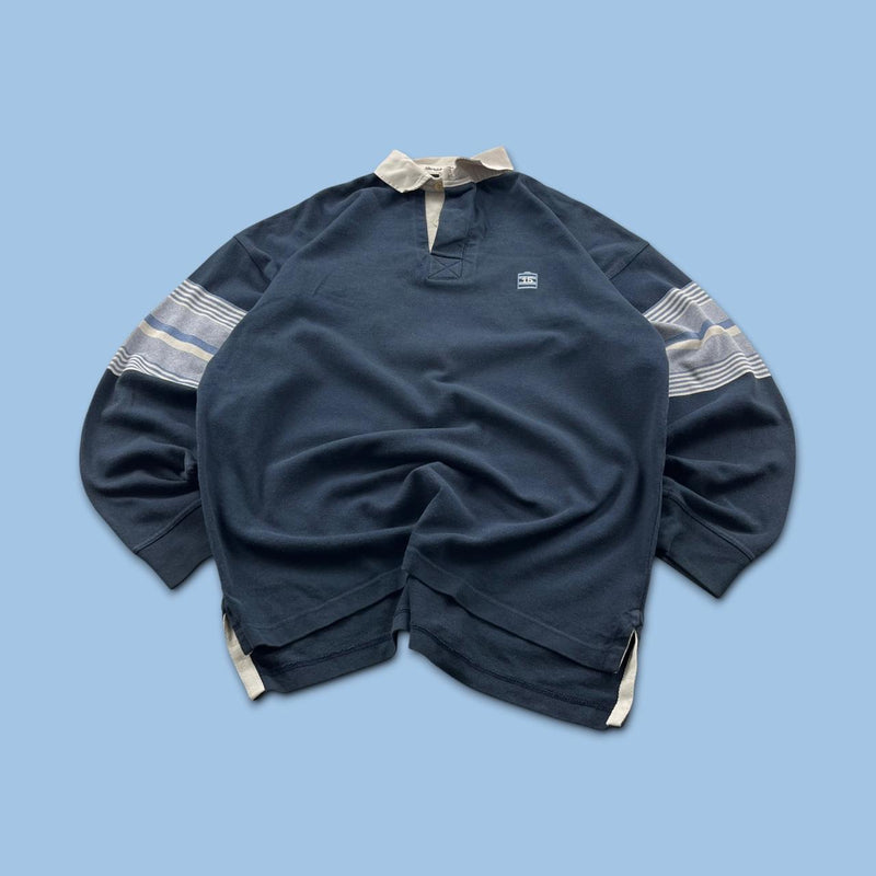 VINTAGE Y2K SERGE BLANCO HEAVY LONG SLEEVE RUGBY POLO SHIRT NAVY