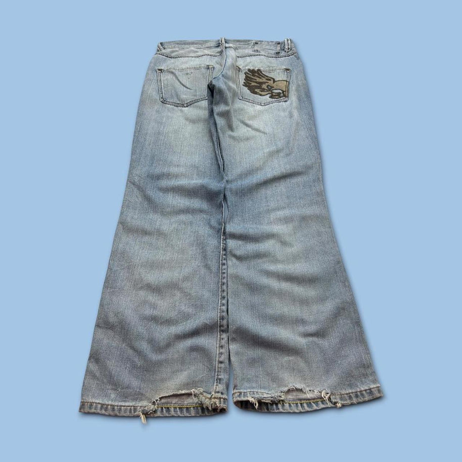 VINTAGE Y2K DKNY BAGGY BOOTCUT EMBROIDERED JEANS BLUE