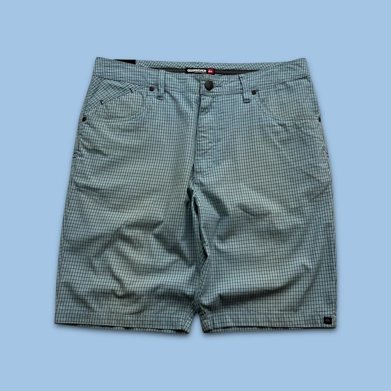 VINTAGE Y2K QUIKSILVER GINGHAM BAGGY BOARD SHORTS BLUE