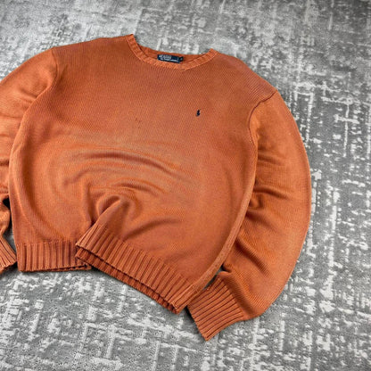 VINTAGE Y2K RALPH LAUREN CHUNKY ESSENTIAL KNITTED JUMPER ORANGE