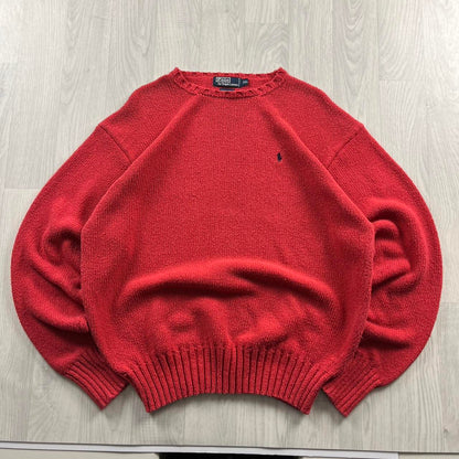 VINTAGE Y2K POLO RALPH LAUREN CHUNKY KNITTED JUMPER RED