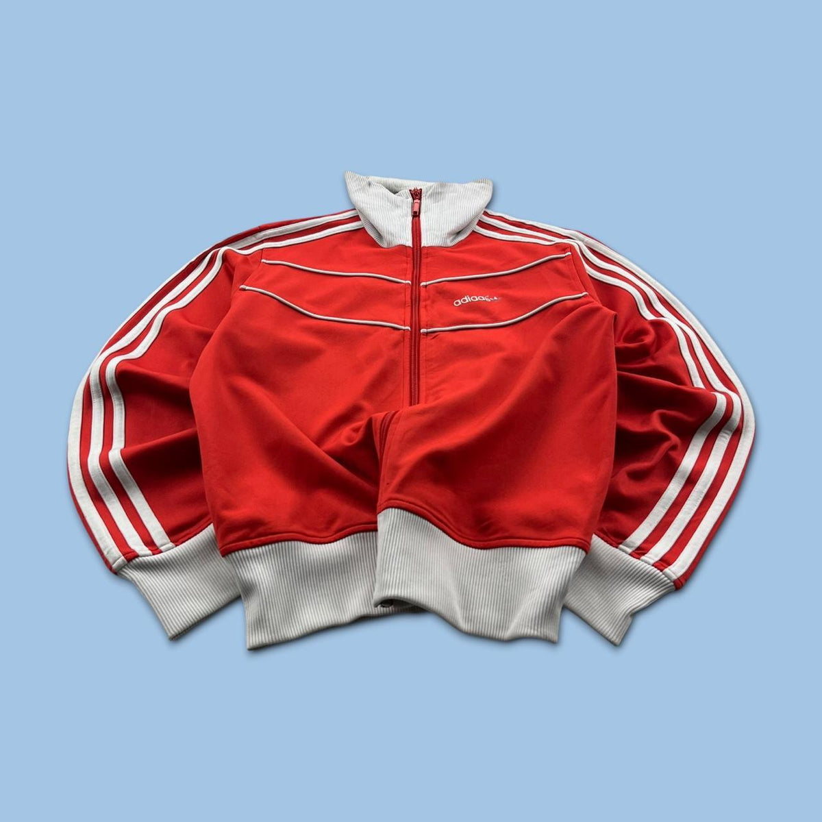 VINTAGE 90s ADIDAS ZIP UP TRACK JACKET RED WHITE