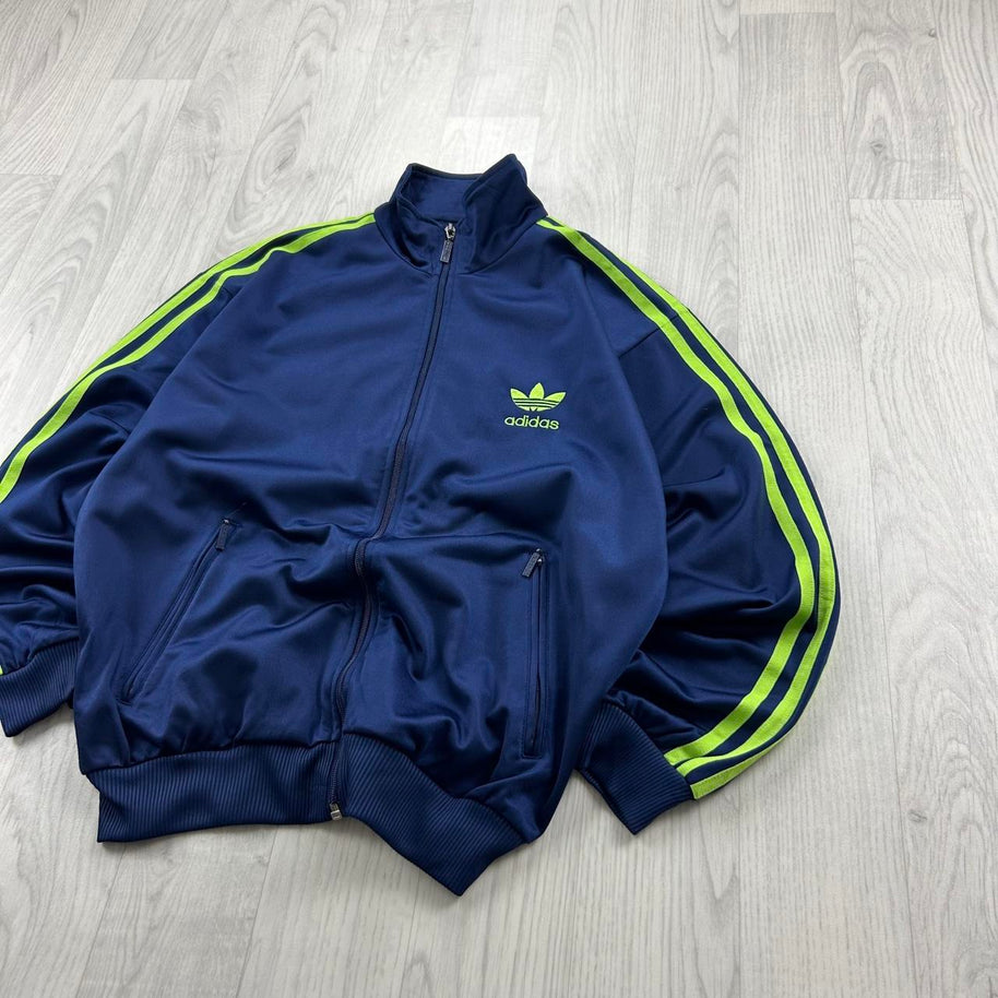 VINTAGE 90s ADIDAS TREFOIL ZIP UP TRACK JACKET NAVY / GREEN