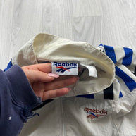 VINTAGE 90s REEBOK LIGHTWEIGHT WINDBREAKER JACKET CREAM / BLUE