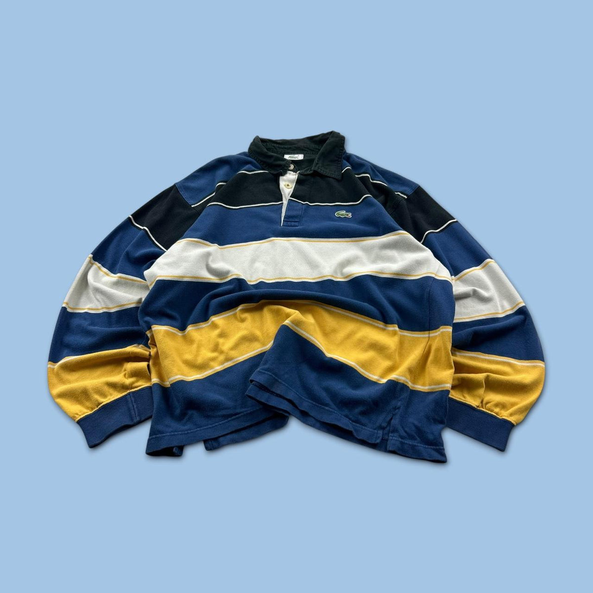 VINTAGE Y2K LACOSTE STRIPED LONG SLEEVE RUGBY POLO SHIRT BLUE / YELLOW