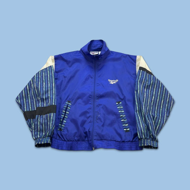 VINTAGE 90s REEBOK FUNKY WINDBREAKER JACKET NAVY / PURPLE