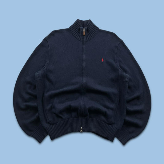 VINTAGE Y2K POLO RALPH LAUREN ZIP CHUNKY KNITTED JUMPER NAVY