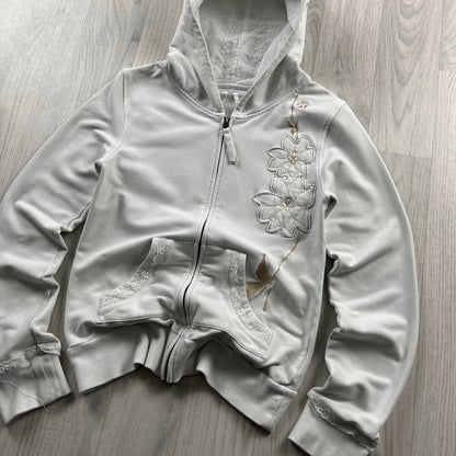 VINTAGE Y2K ANIMAL ZIP HOODIE WHITE