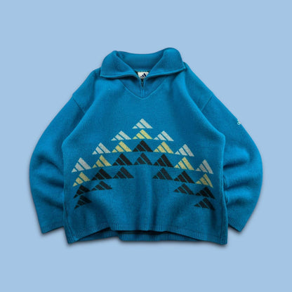 VINTAGE Y2K ADIDAS CHUNKY KNITTED JUMPER BLUE (L)