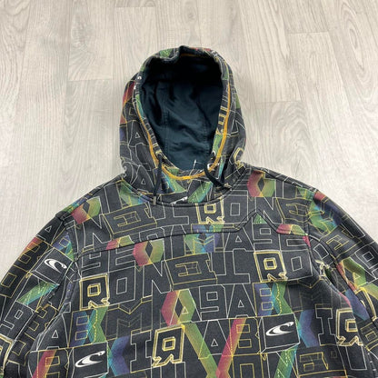VINTAGE Y2K O’NEILL GRAPHIC ALL OVER PRINT HOODIE FADED BLACK