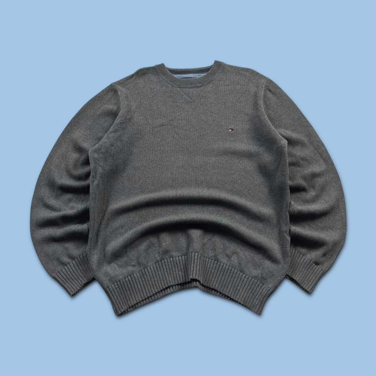 VINTAGE Y2K TOMMY HILFIGER CHUNKY KNITTED JUMPER GREY