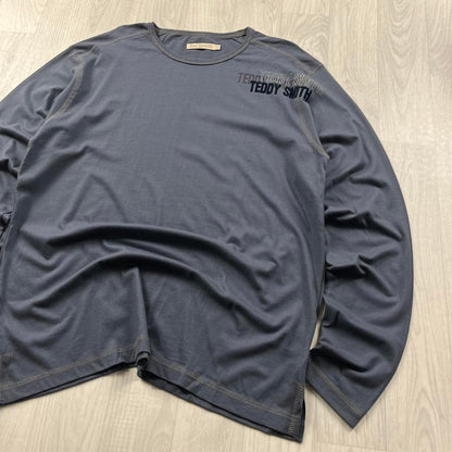VINTAGE Y2K TEDDY SMITH GRAPHIC LONG SLEEVE SKATER T SHIRT BLUE