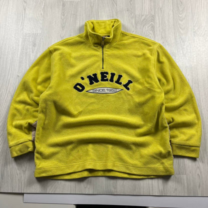 VINTAGE Y2K O’NEILL SPELL OUT QUARTER ZIP FLEECE SWEATSHIRT YELLOW