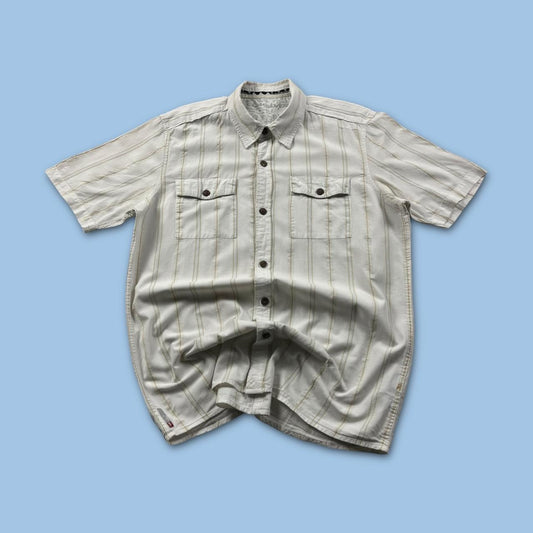 VINTAGE Y2K QUIKSILVER STRIPED SHORT SLEEVE SHIRT WHITE