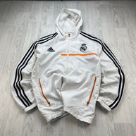 VINTAGE Y2K ADIDAS REAL MADRID HOODED WINDBREAKER JACKET WHITE