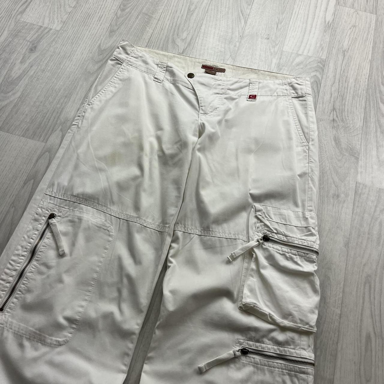 VINTAGE Y2K BAGGY LOW RISE CARGO TROUSERS WHITE