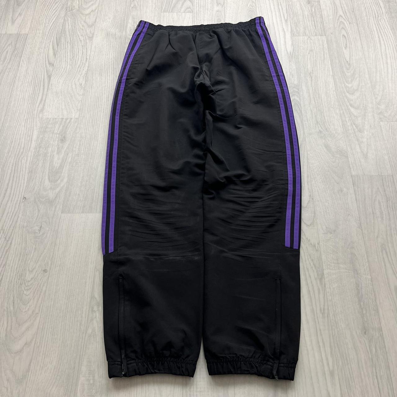 VINTAGE Y2K ADIDAS BAGGY TRACKSUIT BOTTOMS BLACK / PURPLE