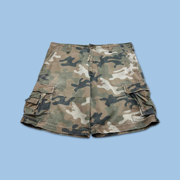 VINTAGE Y2K STEVE AND BARRYS BAGGY CAMO CARGO SHORTS KHAKI