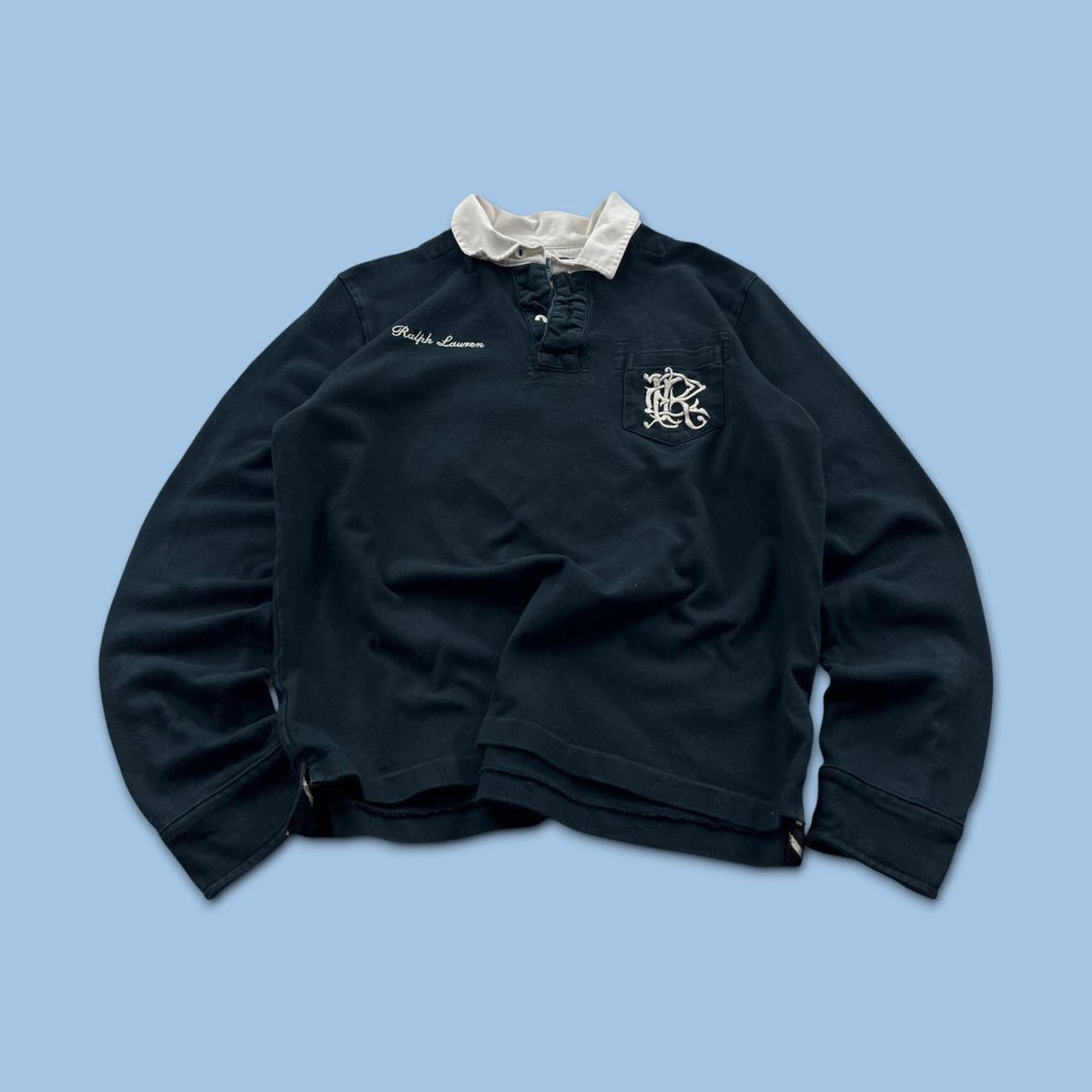VINTAGE Y2K RALPH LAUREN 3 LONG SLEEVE RUGBY POLO SHIRT BLACK