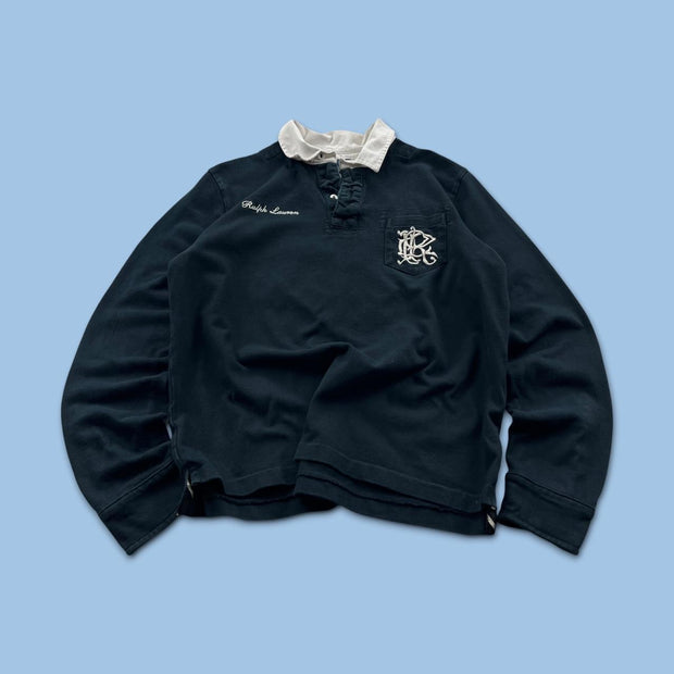 VINTAGE Y2K RALPH LAUREN 3 LONG SLEEVE RUGBY POLO SHIRT BLACK
