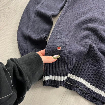 VINTAGE Y2K PUMA CHUNKY KNITTED ZIP JUMPER NAVY