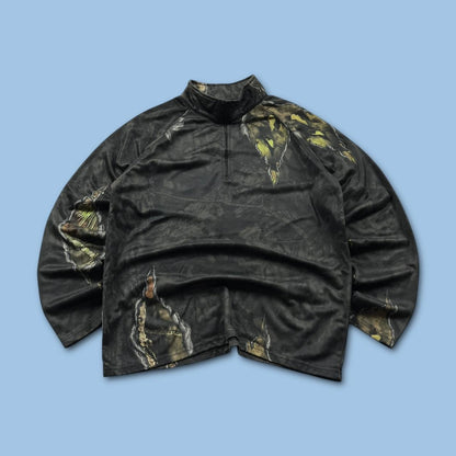 VINTAGE REALTREE LIGHTWEIGHT QUARTER ZIP UP FLEECE CAMO BLACK
