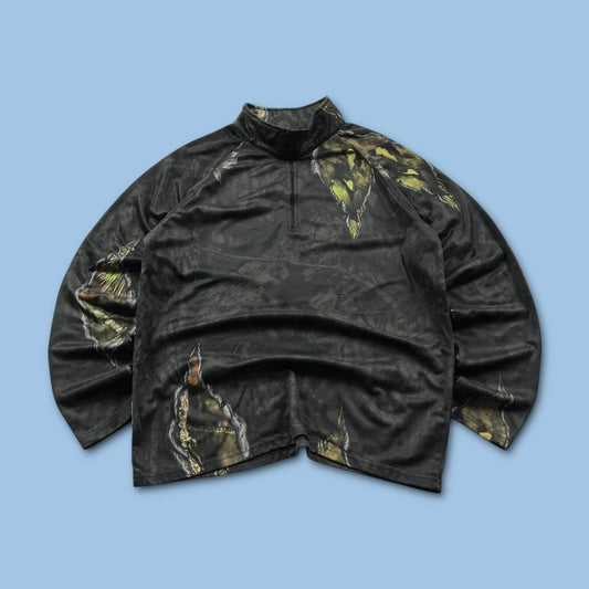 VINTAGE REALTREE LIGHTWEIGHT QUARTER ZIP UP FLEECE CAMO BLACK