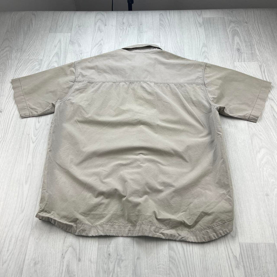 VINTAGE Y2K BENCH UTILITY SHORT SLEEVE BUTTON UP SHIRT BEIGE