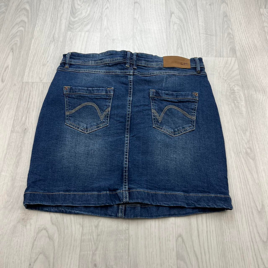 VINTAGE Y2K DENIM MINI EMBROIDERED SKIRT BLUE