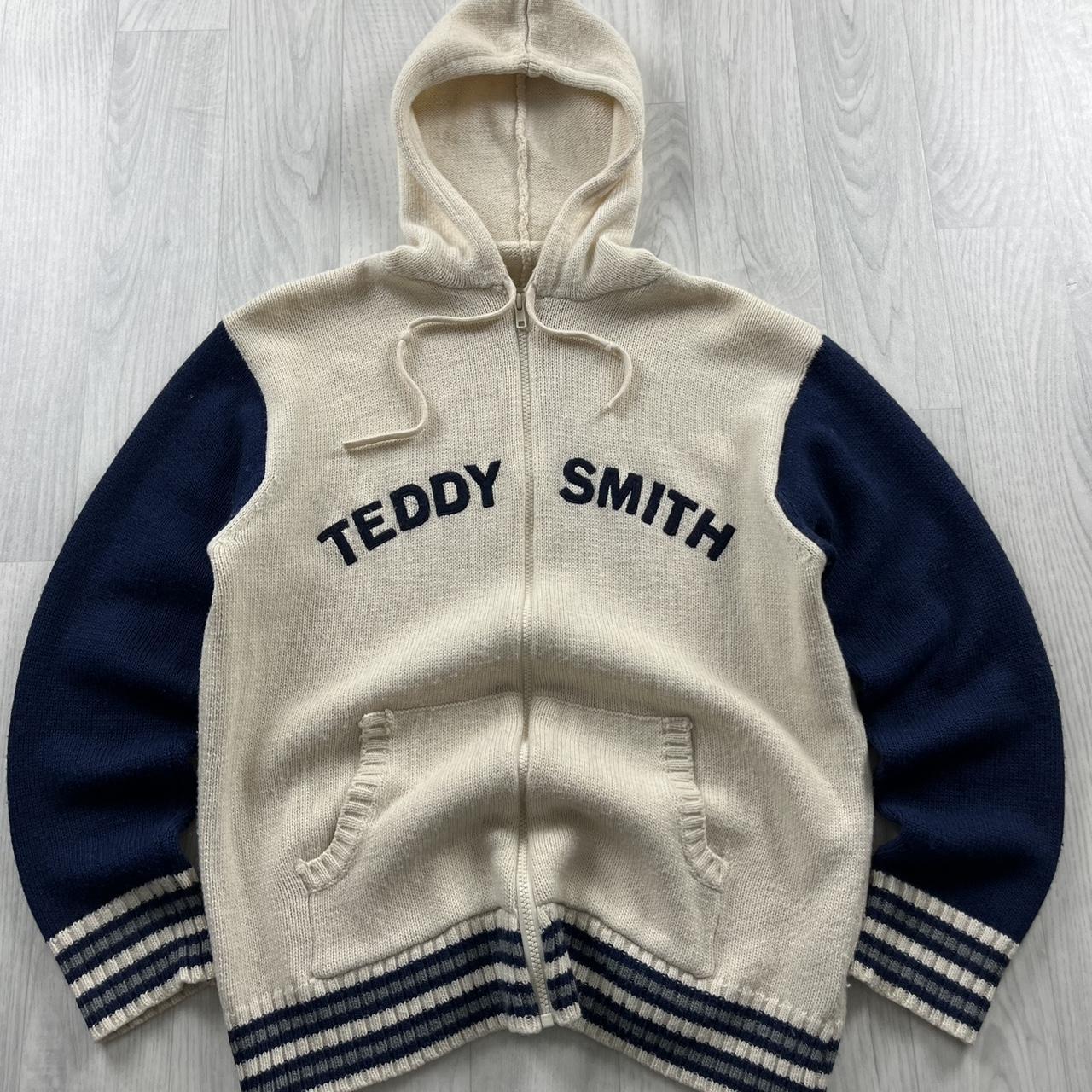 VINTAGE Y2K TEDDY SMITH CHUNKY ZIP KNITTED HOODIE CREAM