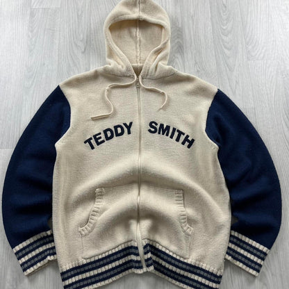 VINTAGE Y2K TEDDY SMITH CHUNKY ZIP KNITTED HOODIE CREAM