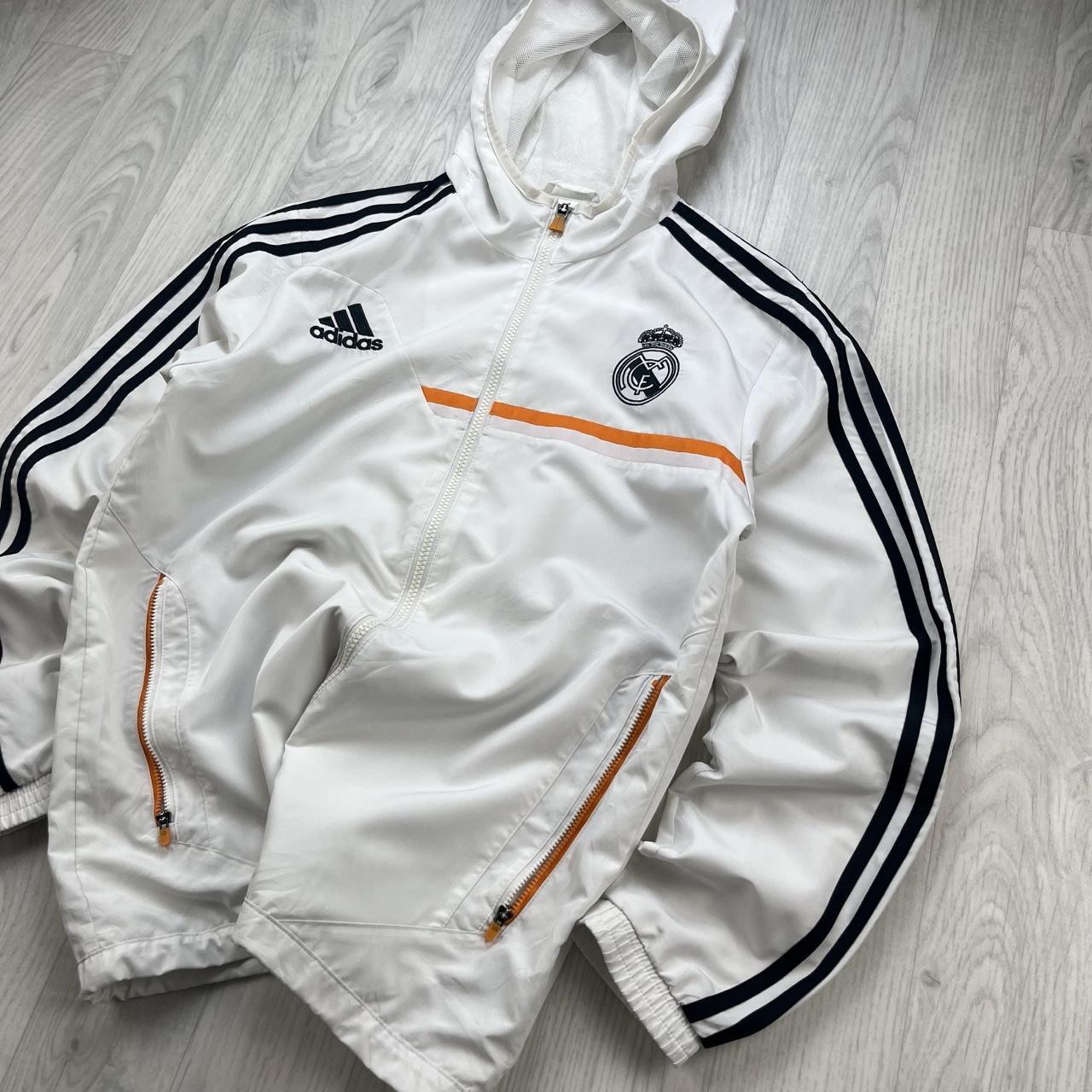 VINTAGE Y2K ADIDAS REAL MADRID HOODED WINDBREAKER JACKET WHITE