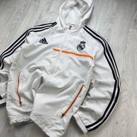 VINTAGE Y2K ADIDAS REAL MADRID HOODED WINDBREAKER JACKET WHITE