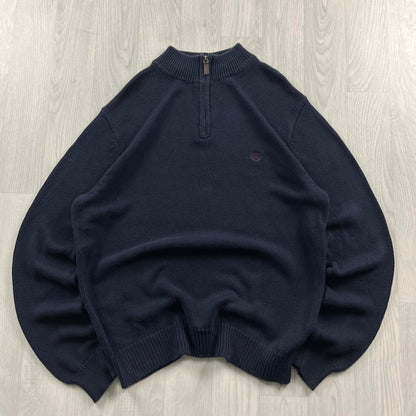 VINTAGE Y2K CHAPS CHUNKY QUARTER ZIP KNITTED JUMPER NAVY