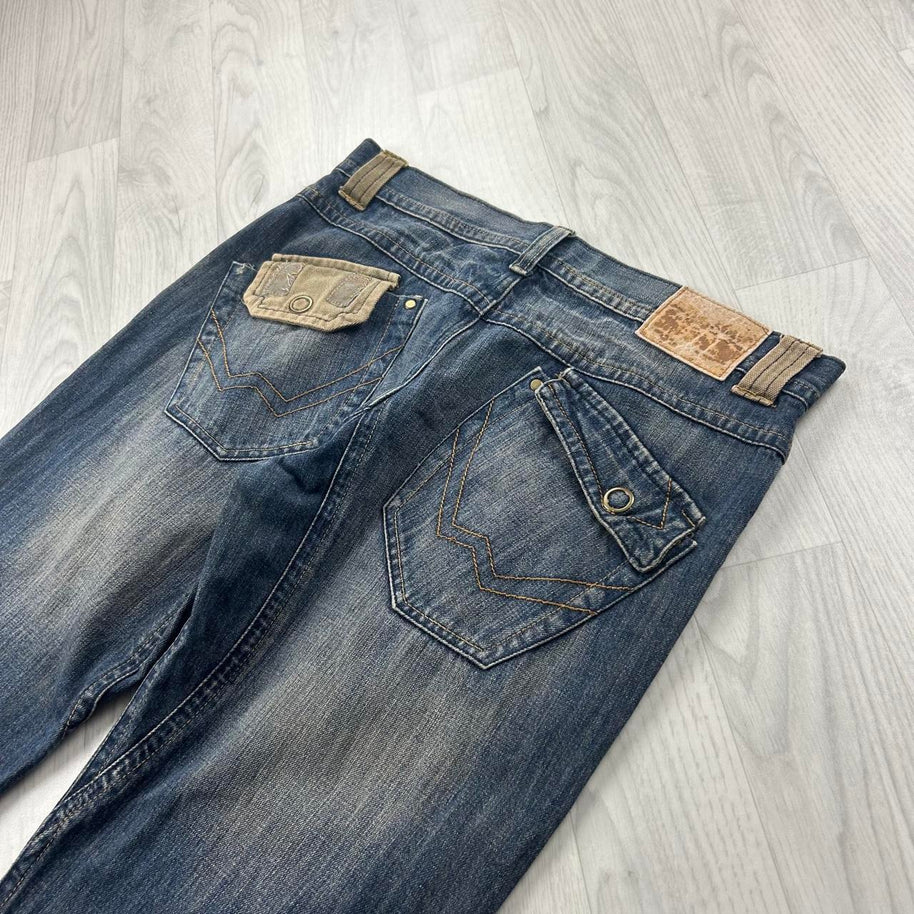 VINTAGE Y2K AMINGO BAGGY BOOTCUT JEANS NAVY BLUE