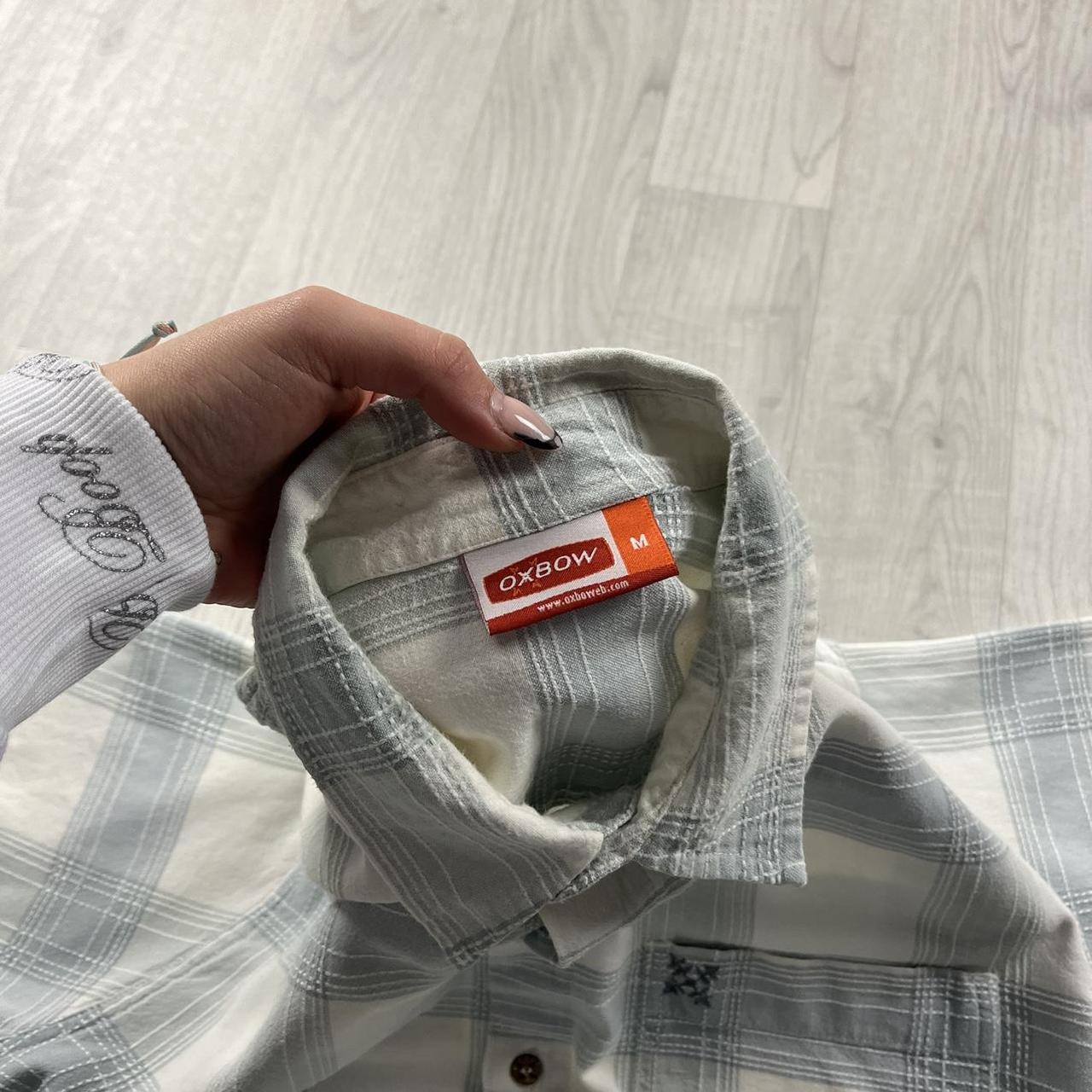 VINTAGE Y2K OXBOW CHECKERED SHORT SLEEVE SHIRT WHITE BLUE